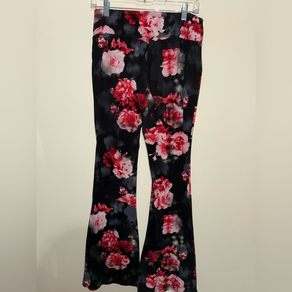 No Boundaries Floral Black and Red Women's Flare Pants - Picture 3 of 3